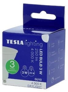 TESLA lighting Tesla - LED žárovka GU10, 2,9W, 230V, 250lm, 25 000h, 4000K denní bílá, 100st