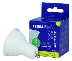 TESLA lighting Tesla - LED žárovka GU10, 3W, 230V, 250lm, 25 000h, 3000K teplá bílá, 100st