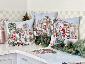 Dům Vánoc Gobelínový vánoční povlak na polštář s motivem Zasněžená vesnička - Santa 45x45 cm