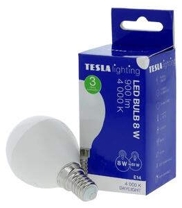 TESLA lighting Tesla - LED žárovka miniglobe BULB E14, 8W, 230V, 900lm, 25 000h, 4000K denní bílá, 180°