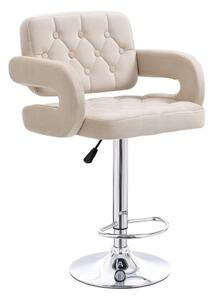 LuxuryForm DESIGN Barová židle ADRIA VELUR s kulatou stříbrnou podstavou – krémová