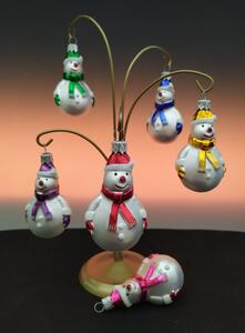 Slezská tvorba Sada skleněných vánočních ozdob sněhulák s šálou barevný