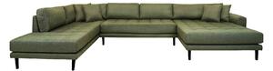 House Nordic U-Sofa Open End, pravý čelní panel v olivově zelené barvě se čtyřmi polštáři a nohami z černého dřeva, HN1020 (Olivově zelená)