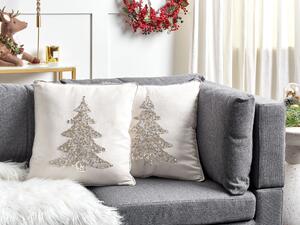 Sada 2 bavlněných polštářů vzor vánoční stromeček 45 x 45 cm béžové CLEYERA