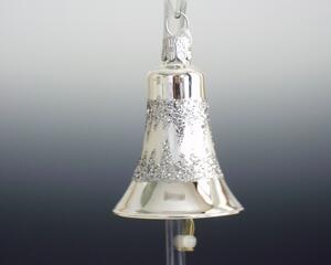 Slezská tvorba Sada skleněných vánočních ozdob zvonek stříbřený s dekorem rampouchy