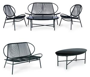 ModernHOME Sada zahradního nábytku z ratanu, kovových židlí, lavice a černého stolu