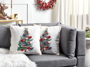 Sada 2 bavlněných polštářů vzor vánoční stromeček 45 x 45 cm bílé EPISCIA