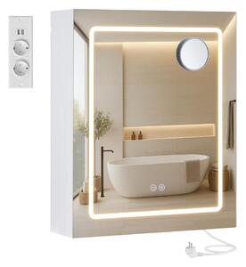SONGMICS Zrcadlová skříňka s LED osvětlením a nabíjecí stanicí Bjorn 50 cm bílá