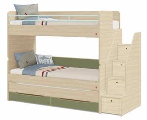Čilek Patrová postel pro 3 děti 90x200 cm s úložným prostorem (schody) Montes Natural Studio