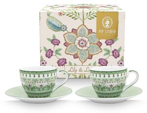 Pip Studio Lily & Lotus sada 2ks espresso šálků s podšálky 100ml, zelená