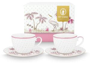 Pip Studio Jolie Dots Gold sada 2 ks cappuccino šálků s podšálky 270ml, růžová