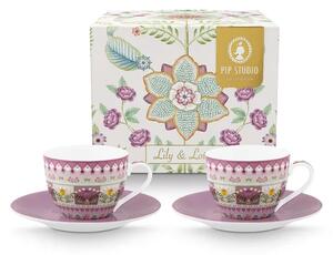 Pip Studio Lily & Lotus sada 2ks espresso šálků s podšálky 100ml, lila