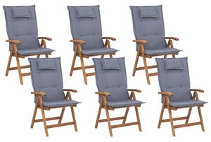 Sada 6 zahradních židlí s polštáři modrá JAVA