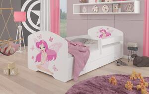 ADRK Postel PEPE GIRL WITH WINGS, CH-Pep-Bar-Gir-Win-160-E312, 160x80 cm se zásuvkou, zábradlím a matrací, bílá/grafika