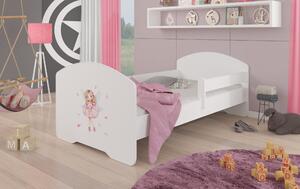 ADRK Postel PEPE GIRL WITH WINGS, CH-Pep-Bar-Gir-Wing-140-n-E637, 140x70 cm se zábradlím a matrací, bílá/grafika