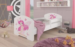 ADRK Postel PEPE GIRL WITH WINGS, CH-Pep-Barri-Girl-win-E945, 140x70 cm se zábradlím a matrací, bílá/grafika
