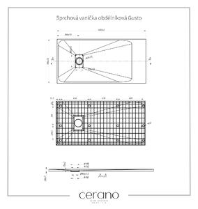Cerano Gusto, obdélníková sprchová vanička 140x70x3 cm z minerálního kompozitu, černá matná, CER-CER-414614