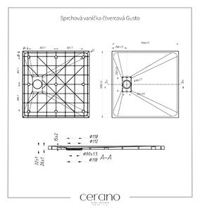CERANO - Sprchová vanička čtvercová Gusto - bílá matná - 90x90 cm