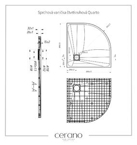 CERANO - Sprchová vanička čtvrtkruhová Quarto - černá matná - 80x80 cm