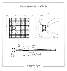 CERANO - Sprchová vanička čtvercová Gusto - černá matná - 80x80 cm