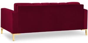 Vínově červená sametová třímístná pohovka MICADONI Mamaia 177 cm se zlatou podnoží