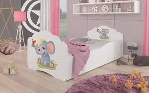 ADRK Postel CASIMO ELEPHANT, CH-Cas-Ele-140-E115, 140x70 cm se zásuvkou a matrací, bílá/grafika