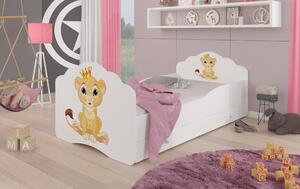 ADRK Postel CASIMO LION, CH-Cas-Lio-140-E107, 140x70 cm se zásuvkou a matrací, bílá/grafika
