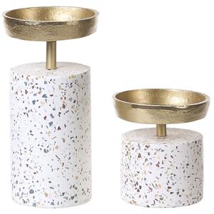 Sada 2 svícnů KAENGAN 13/24 cm Kámen Terrazzo efekt Zlatá