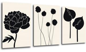 Impresi Obraz Květiny černo béžové - 150 x 70 cm (3 dílný)