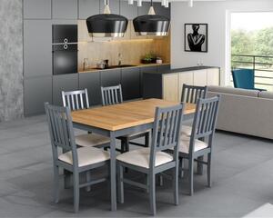 Drewmix jídelní sestava DX 5 + odstín lamina (deska stolu) bílá, odstín dřeva (židle + nohy stolu) bílá, potahový materiál látka