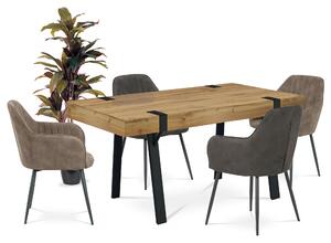 Jídelní sestava, stůl 160x90 + 4 židle v hnědé a šedé barvě, DN003
