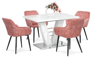 Jídelní sestava, rozkládací stůl 120x80 + 4 židle v růžové barvě, DN005