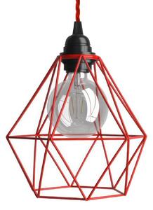 Creative cables Závěsná lampa s textilním kabelem, stínidlovým rámem diamant a kovovými detaily Barva: Červená