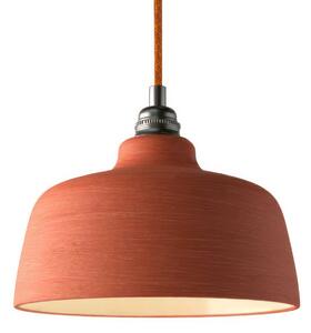 Creative cables Závěsná lampa s textilním kabelem, keramickým stínidlem tvaru misky s kovovými detaily Barva: Terakotová strukturovaná-bílá