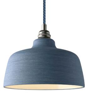 Creative cables Závěsná lampa s textilním kabelem, keramickým stínidlem tvaru misky s kovovými detaily Barva: Modrá strukturovaná-bílá