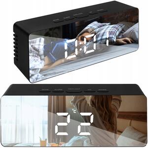 Digitální budík 4v1, LED hodiny, teploměr, velký LCD displej, zrcadlo černý 9144