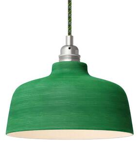 Creative cables Závěsná lampa s textilním kabelem, keramickým stínidlem tvaru misky s kovovými detaily Barva: Zelená strukturovaná-bílá