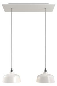 Creative cables Závěsná lampa se 2 světly, s obdélníkovým XXL baldachýnem Rose-one, textilním kabelem a keramickými stínidly Barva: Hladký ocelový dibond