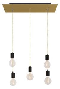 Creative cables Závěsná lampa s 5 světly, s obdélníkovým XXL baldachýnem Rose-one, textilním kabelem a kovovými komponenty Barva: Hladký mosazný dibond