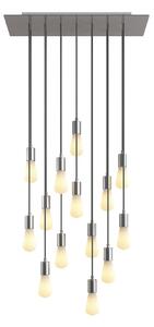 Creative cables Závěsná lampa se 14 světly, s obdélníkovým XXL baldachýnem Rose-one, textilním kabelem a kovovými komponenty Barva: Hladký ocelový dibond