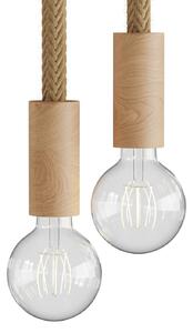 Creative cables Závěsná lampa se dvěma svítidly s 2XL lanovým kabelem a dřevěnou úpravou Barva: Neutrální