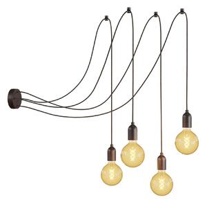 Creative cables Závěsná lampa Spider se 4 světly, textilním kabelem a dřevěnou úpravou Barva: Neutrální