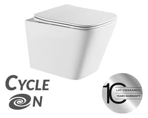 Laveo Kvadrato Cycleon 2.0, závěsná WC mísa s toaletním sedátkem z duroplastu, Vortex splachování, bílá lesklá, LAV-VMK_610S