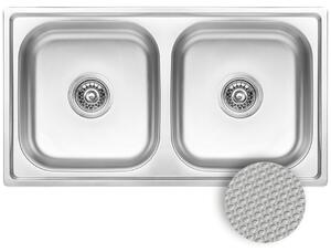 Kuchinox Standard, 2-komorový nerezový dřez 780x430x195 mm, drážkovaný dekor, ocelová, LAV-SKS_320T
