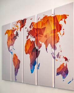 5-dílný obraz polygonální mapa světa v odstínech oranžové