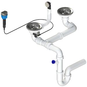 Laveo Sifon Space Saving pro granitové dřezy s 1,5 a 2 komorami - OKS_124A, nerez