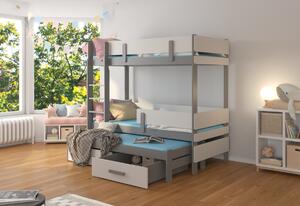 Dětská patrová postel ETAPO + 3x matrace, 80x180, bílá/šedá