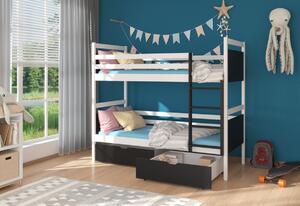 Dětská patrová postel FENDO + 2x matrace, 80x180, bílá/černá