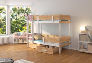 Dětská patrová postel ETIONA + 2x matrace, 80x180, bílá/dub zlatý