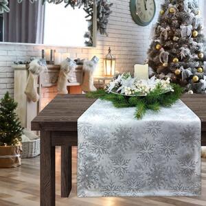 Vánoční běhoun na stůl se stříbrnými sněhovými vločkami Stříbrná 40x140 cm